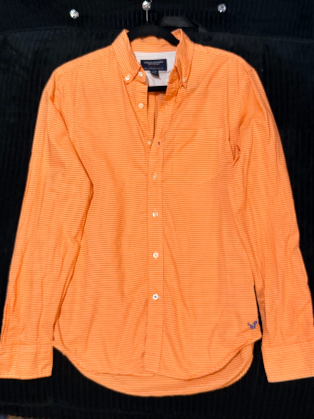 American Eagle Outfitters Athletic Fit Orange Striped Button Down Shirt XS